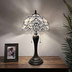 Tiffany Table Lamp White Stained Glass Baroque Style LED Bulbs Included Bedroom Living Room 12"W*12"D*22"H