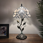 Tiffany Table Lamp White Stained Glass Baroque Style Lavender Included LED Bulb for Living Room Bedroom Bedside 10"W*10"D*20"H