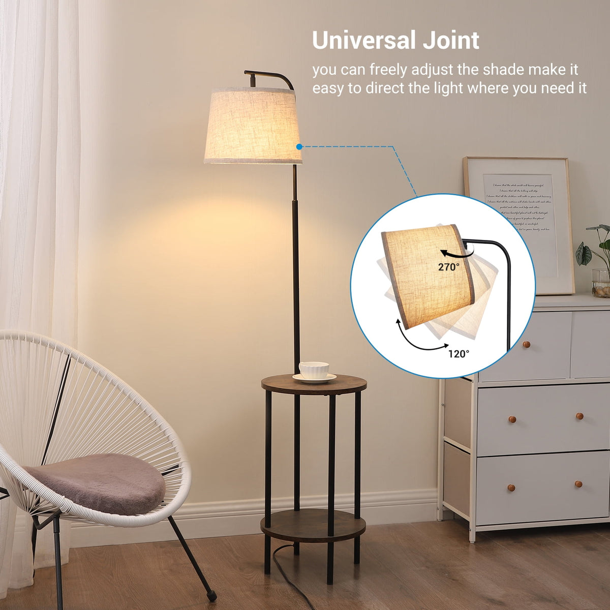 Cozylumi™ DEWENWILS Floor Lamp with Table for Living Room, 62in Rustic Farmhouse Wooden