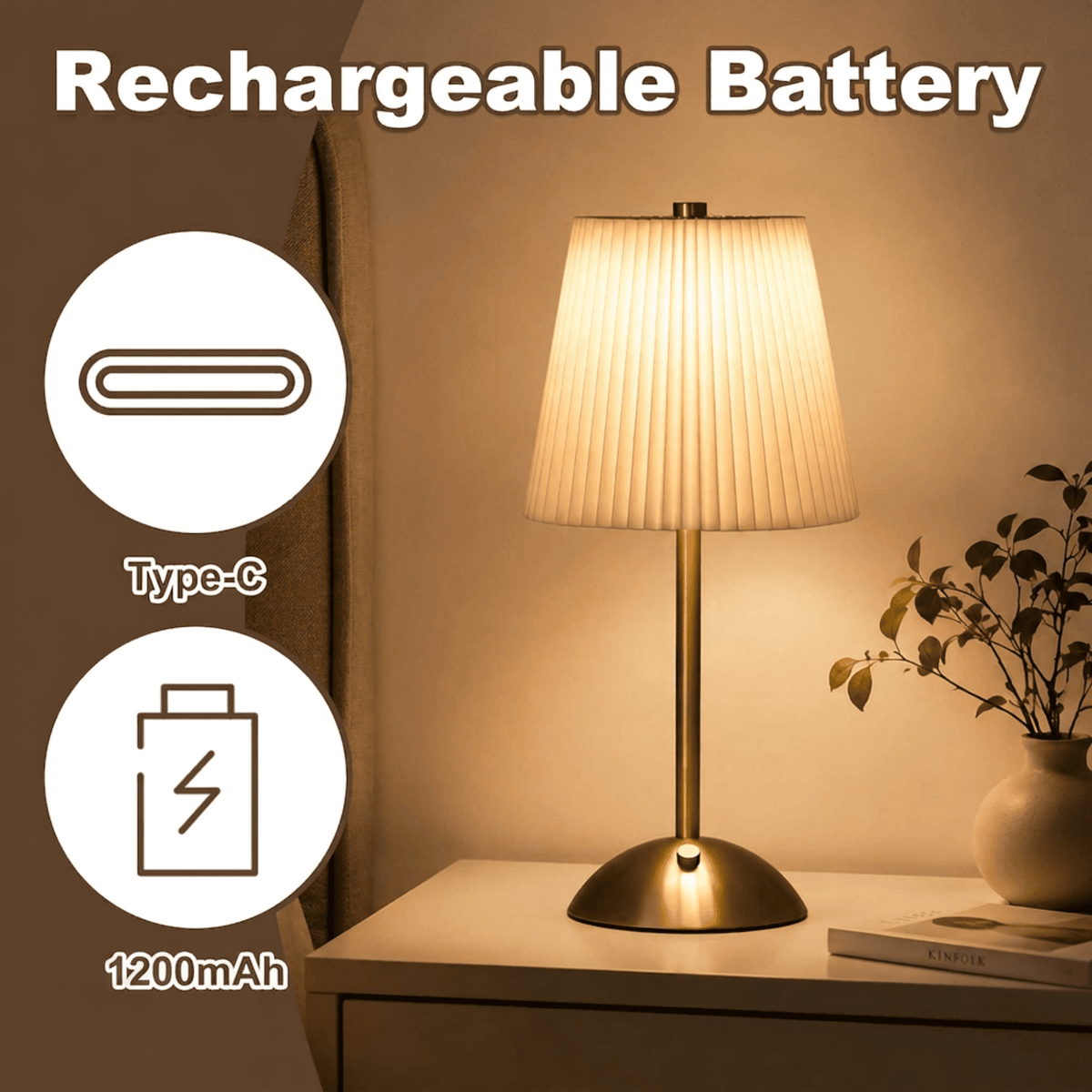 Cozylumi™ Cordless Table Lamps, Rechargeable Lamp with 3 Color Stepless Dimming, for