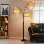 Cozylumi™ Netin 80? 3-Light Modern Dimmable Black Arc Floor Lamp with Beige Shades