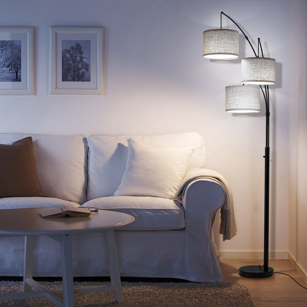 Cozylumi™ Netin 80? 3-Light Modern Dimmable Black Arc Floor Lamp with Beige Shades