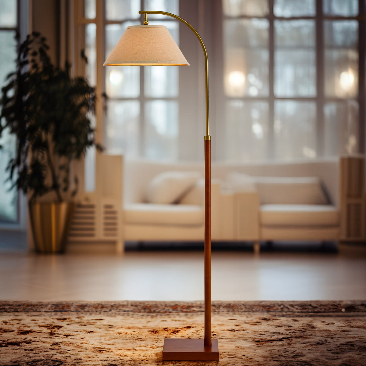 Cozylumi™ 63" Farmhouse Arc Floor Lamp for Living Room,Retro Mdf Metal Standing Lamp