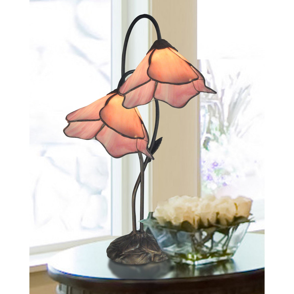 Dale Tiffany Poelking 2 Light Pink Lily Table Lamp
