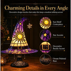 Stained Glass Witch Hat Lamp, Tiffany Style USB LED Night Light for Halloween Party & Witchy Home Decor,Amber,11.81 in