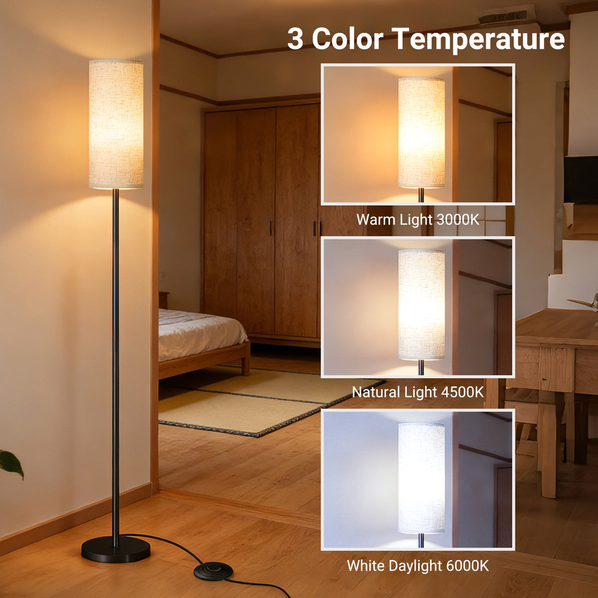 Cozylumi™ Modern Floor Lamps for Living Room, 3 Color Temperature 60" Tall Standing