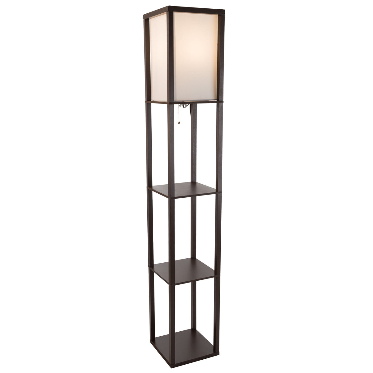 Cozylumi™ 62-inch Etagere LED Floor Lamp with 3 Tiers of Storage Shelving, Brown