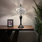 Tiffany Table Lamp White Stained Glass Baroque Style LED Bulbs Included Bedroom Living Room 12"W*12"D*22"H