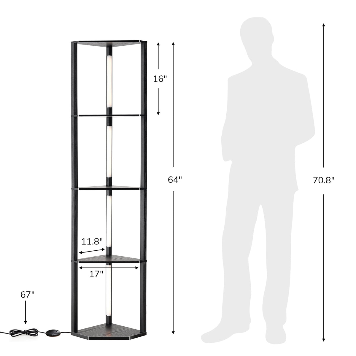 Cozylumi™ 64in Shelf Floor Lamps for Bedroom Office Living Room, Modern LED Corner