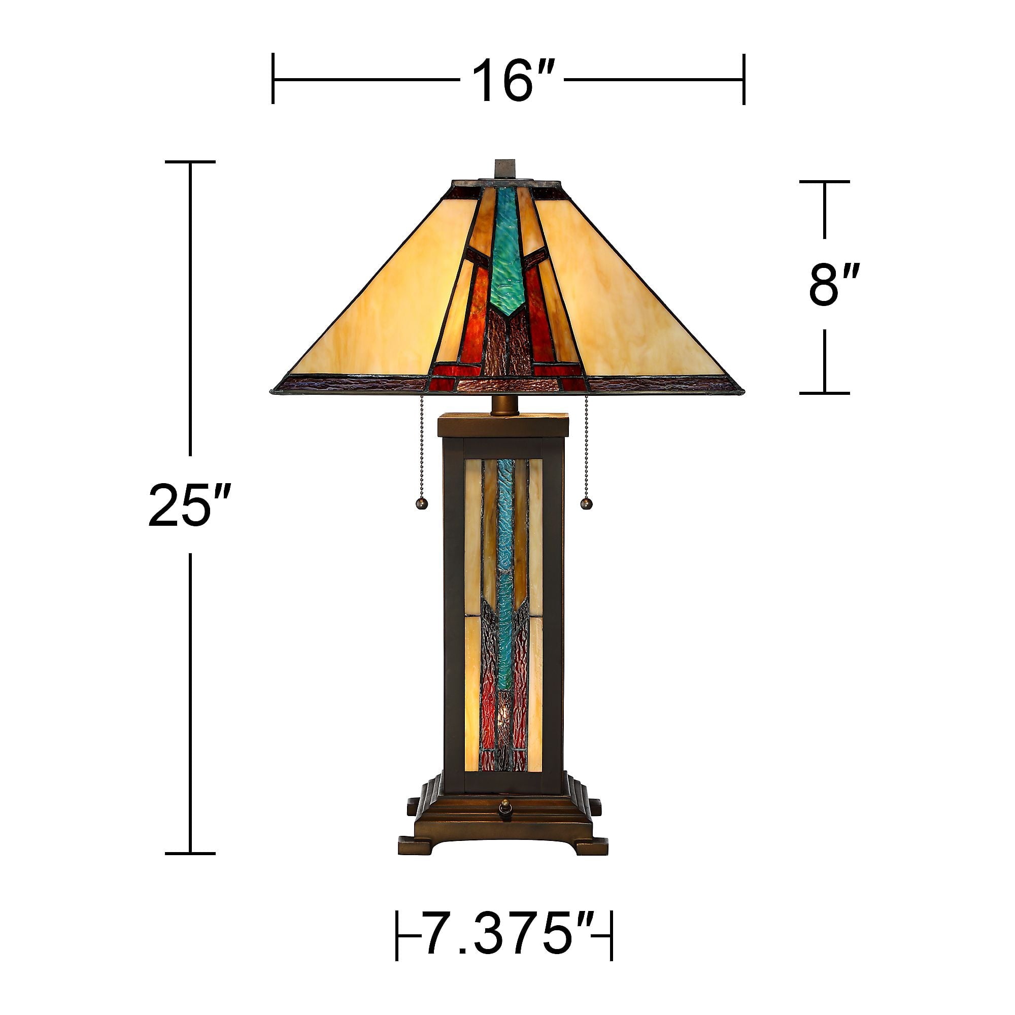 Robert Louis Tiffany Mission Style Table Lamp with Table Top Dimmer and Night Light 25" High Bronze Stained Glass for Living Room Bedroom