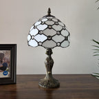 Tiffany Mini Table Lamp White Stained Glass Crystal Beans LED Bulb Included for Living Room Bedroom Bedside 15"H