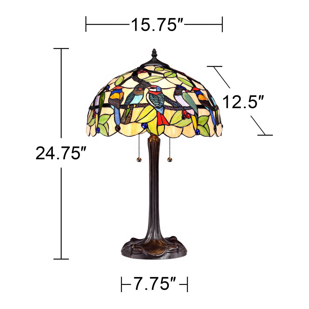 Robert Louis Tiffany Traditional Table Lamp 24.75" High Bronze Tropical Birds Stained Glass Shade for Living Room Family Bedroom Nightstand