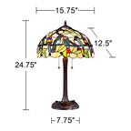 Robert Louis Tiffany Traditional Table Lamp 24.75" High Bronze Tropical Birds Stained Glass Shade for Living Room Family Bedroom Nightstand