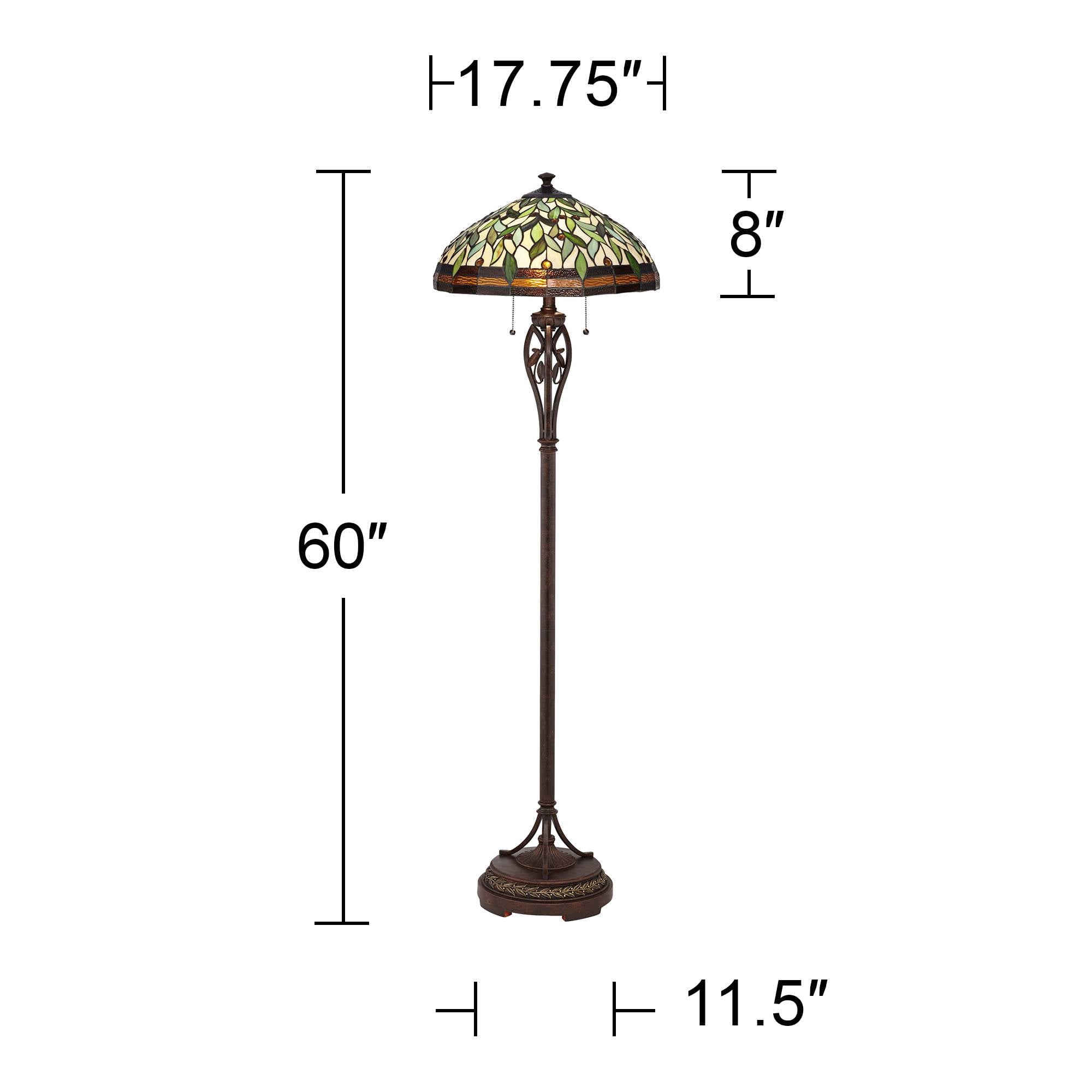 Robert Louis Tiffany Vintage Mission Floor Lamp Standing 60" Tall Bronze Leaf and Vine Stained Art Glass Shade for Living Room Bedroom Office House