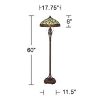 Robert Louis Tiffany Vintage Mission Floor Lamp Standing 60" Tall Bronze Leaf and Vine Stained Art Glass Shade for Living Room Bedroom Office House