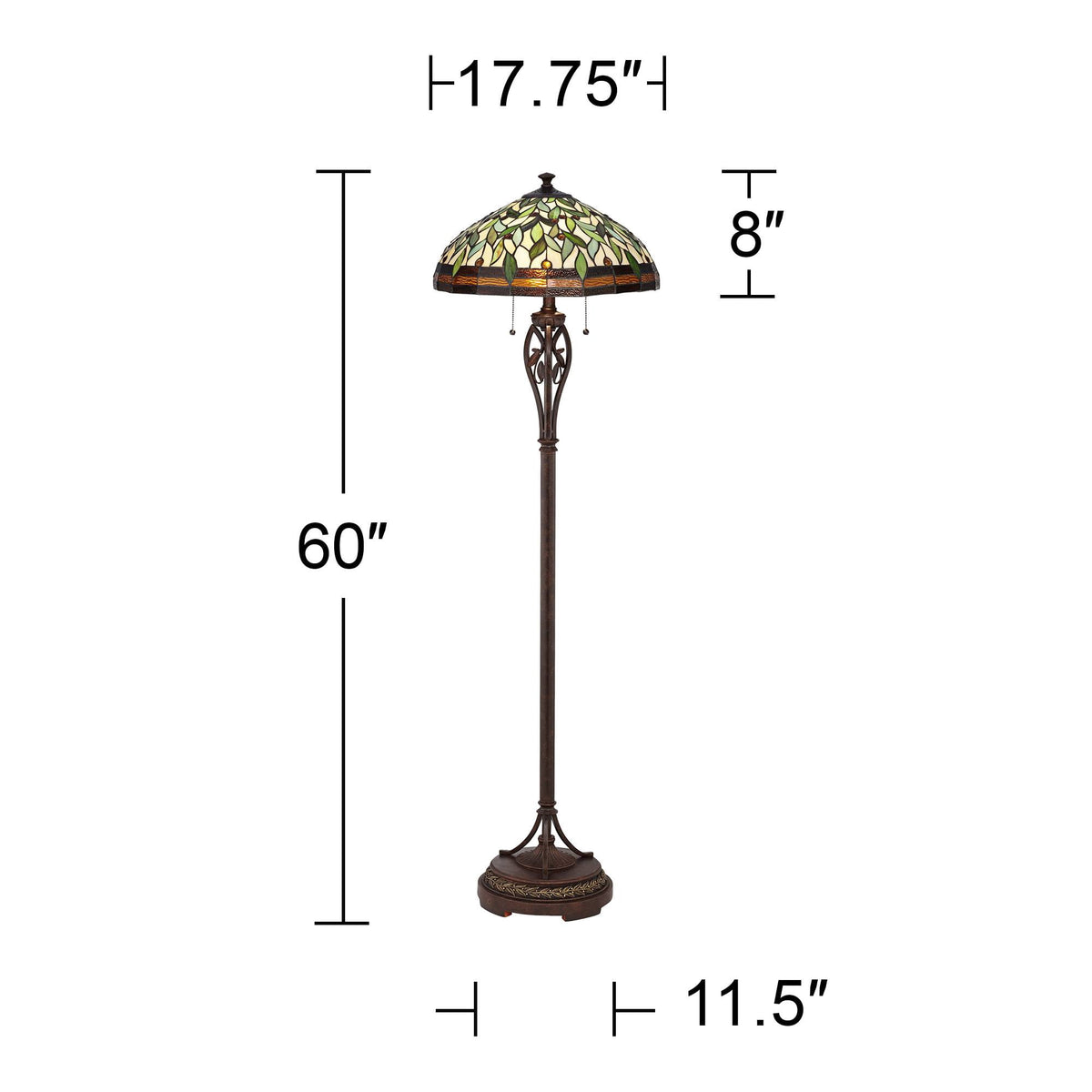Robert Louis Tiffany Vintage Mission Floor Lamp Standing 60" Tall Bronze Leaf and Vine Stained Art Glass Shade for Living Room Bedroom Office House