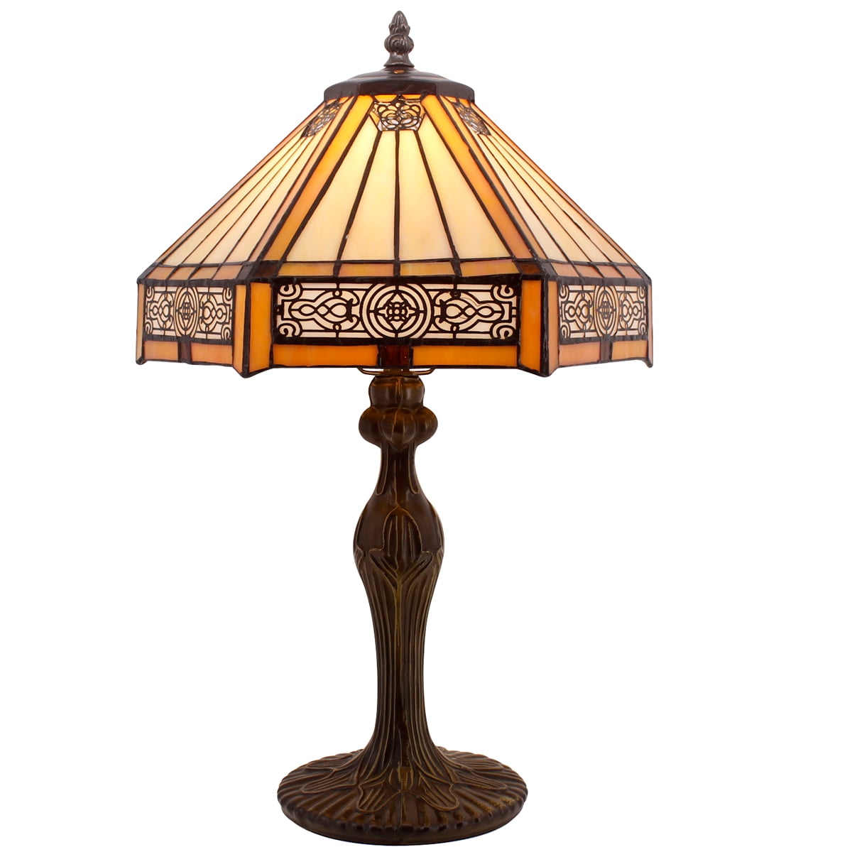 Tiffany Lamp Bedside Table Lamp Yellow Hexagon Stained Glass Mission Style Reading Desk Light 18" Tall Lover Livingroom Bedroom Library Banker Hotel Luxurious Victorian WERFACTORY LED Bulb Included