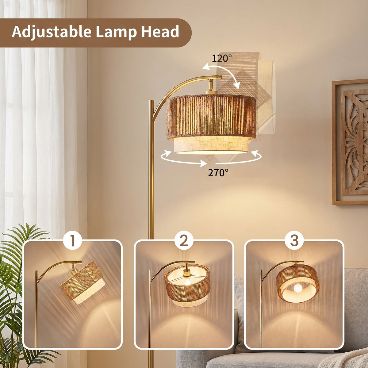 Cozylumi™ VOLIVO Floor Lamp for Living Room, 63" Arc Floor Lamp with 3 Color