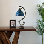 Tiffany Table Lamp Blue Stained Glass Crystal Beans LED Bulb Included for Living Room Bedroom Bedside 21"H