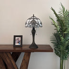 Tiffany Table Lamp White Stained Glass Baroque Style LED Bulbs Included Bedroom Living Room 12"W*12"D*22"H
