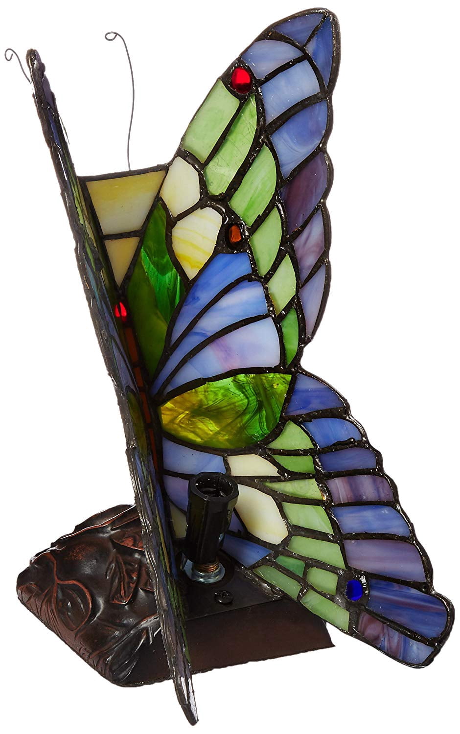 10 Inch Tiffany Style Metal Table Lamp with Butterfly Design, Multicolor