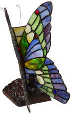10 Inch Tiffany Style Metal Table Lamp with Butterfly Design, Multicolor