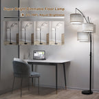Cozylumi™ Netin 80? 3-Light Modern Dimmable Black Arc Floor Lamp with Beige Shades