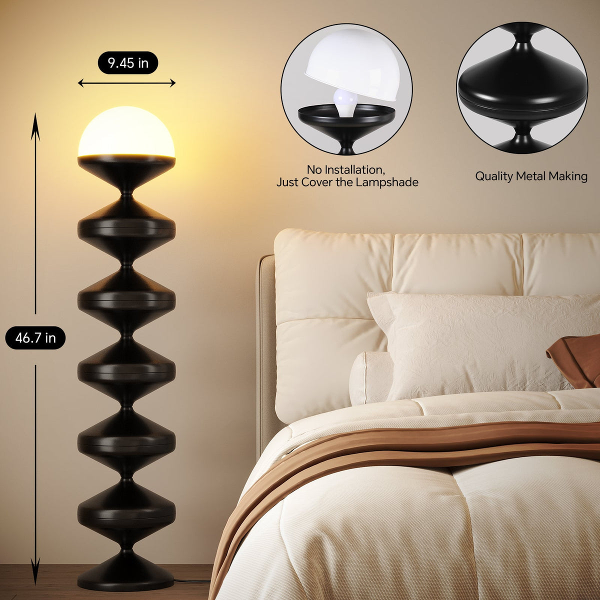 Cozylumi™ Metal Modern Floor Lamp for Living Room, Dome Shape Floor Light with Acrylic