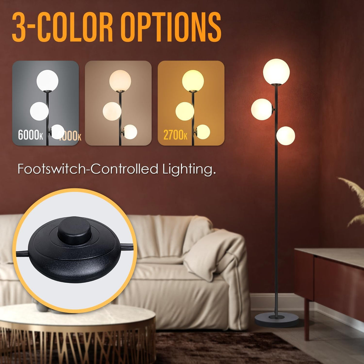 Cozylumi™ 3 Globe Eclectic Floor Lamp - 3 Color Options Moderm Floor Lamps for Living
