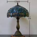 Tiffany Lamp Table Lamp Sea Blue Stained Glass Dragonfly Style Luxurious Boho Banker Memory Lamp Sympathy Nightstand Reading Desk Light 18" Tall Bedside Bedroom Living Room Farmhouse Hotel