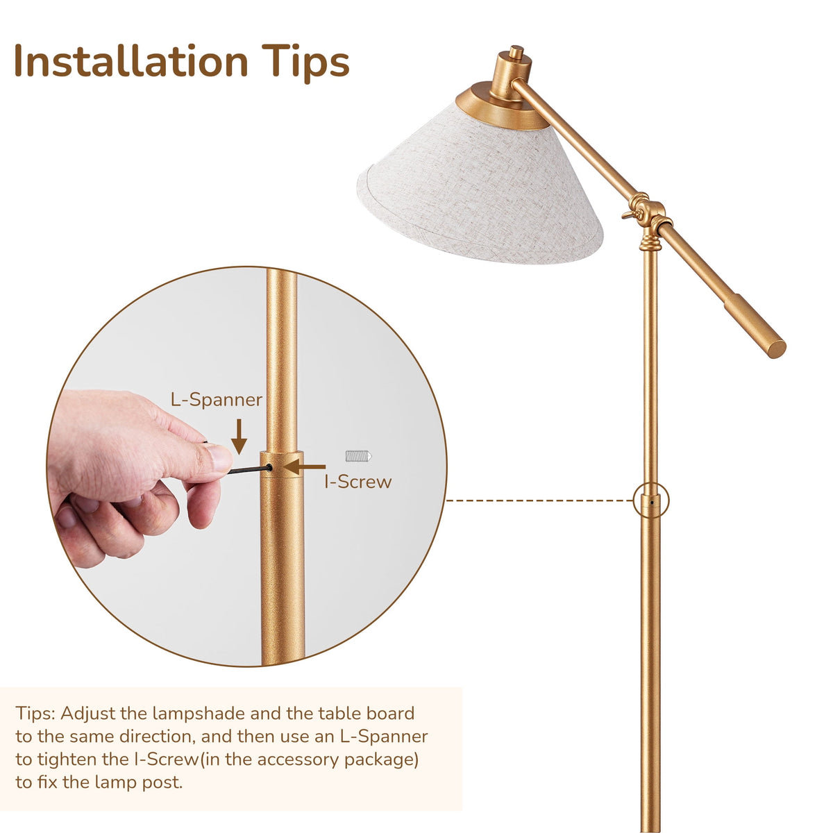 Cozylumi™ 68" Gold Floor Lamp with Table for Living Room, Height Adjustable, 5 Color
