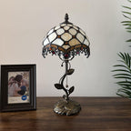 Tiffany Table Lamp Beige Stained Glass Crystal Beans LED Bulb Included for Living Room Bedroom Bedside 8"W*8"D*16"H