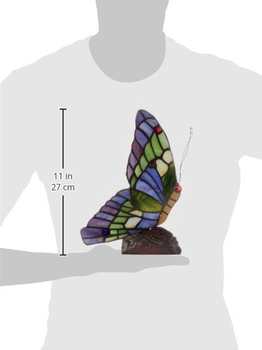 10 Inch Tiffany Style Metal Table Lamp with Butterfly Design, Multicolor