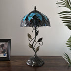 Tiffany Table Lamp Green Brown Stained Glass Iron Metal Leaves Bronze Base Included LED Bulb Liaison Lamp for Living Room Bedroom Bedside 20'H*10"W