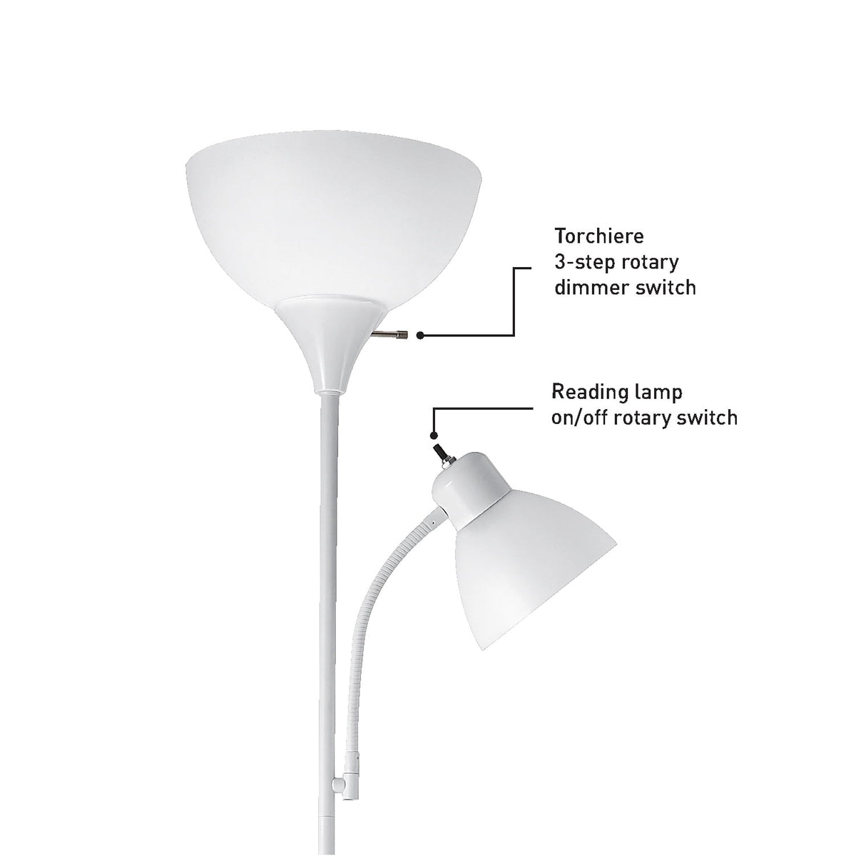 Cozylumi™ 72" Matte White Floor Lamp with Adjustable Reading Light