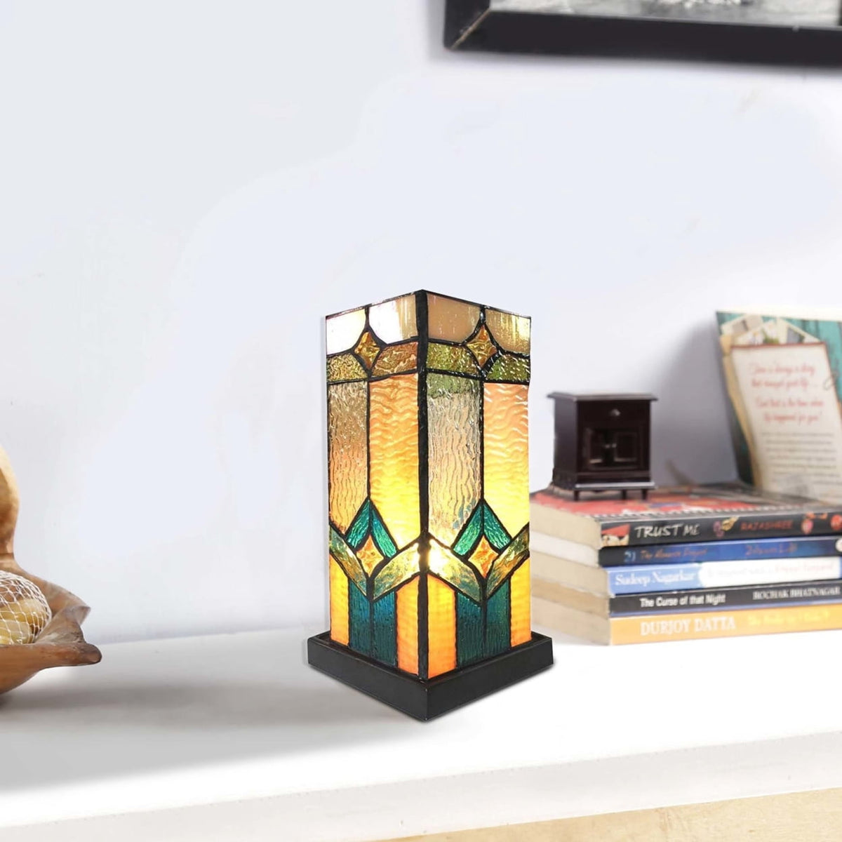 GREGORY Tiffany-glass Accent Pedestal 1 Light Mission table lamp 11" Tall