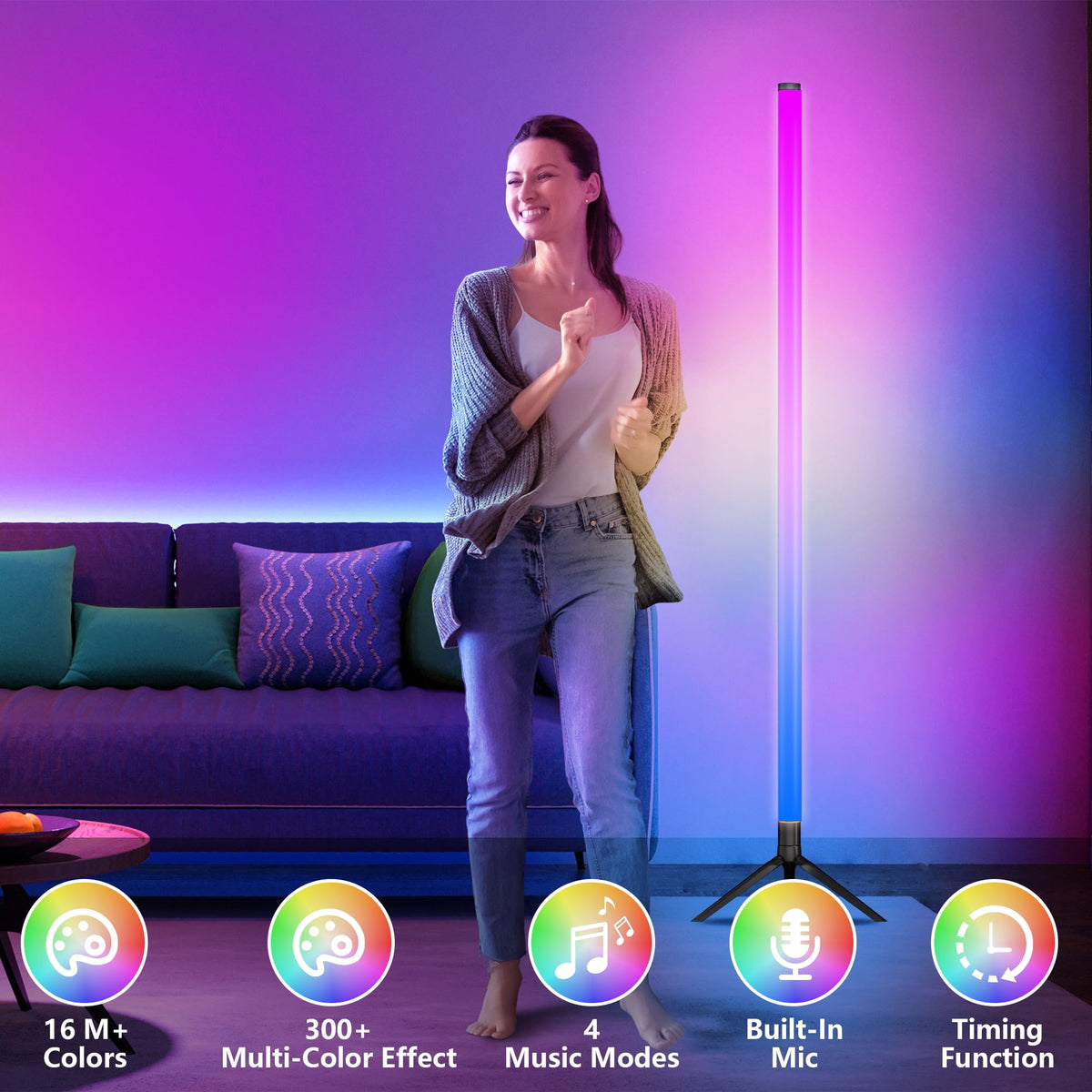 Cozylumi™ VOLIVO LED Corner Floor Lamp,360°Color Changing Lamp with Bluetooth APP