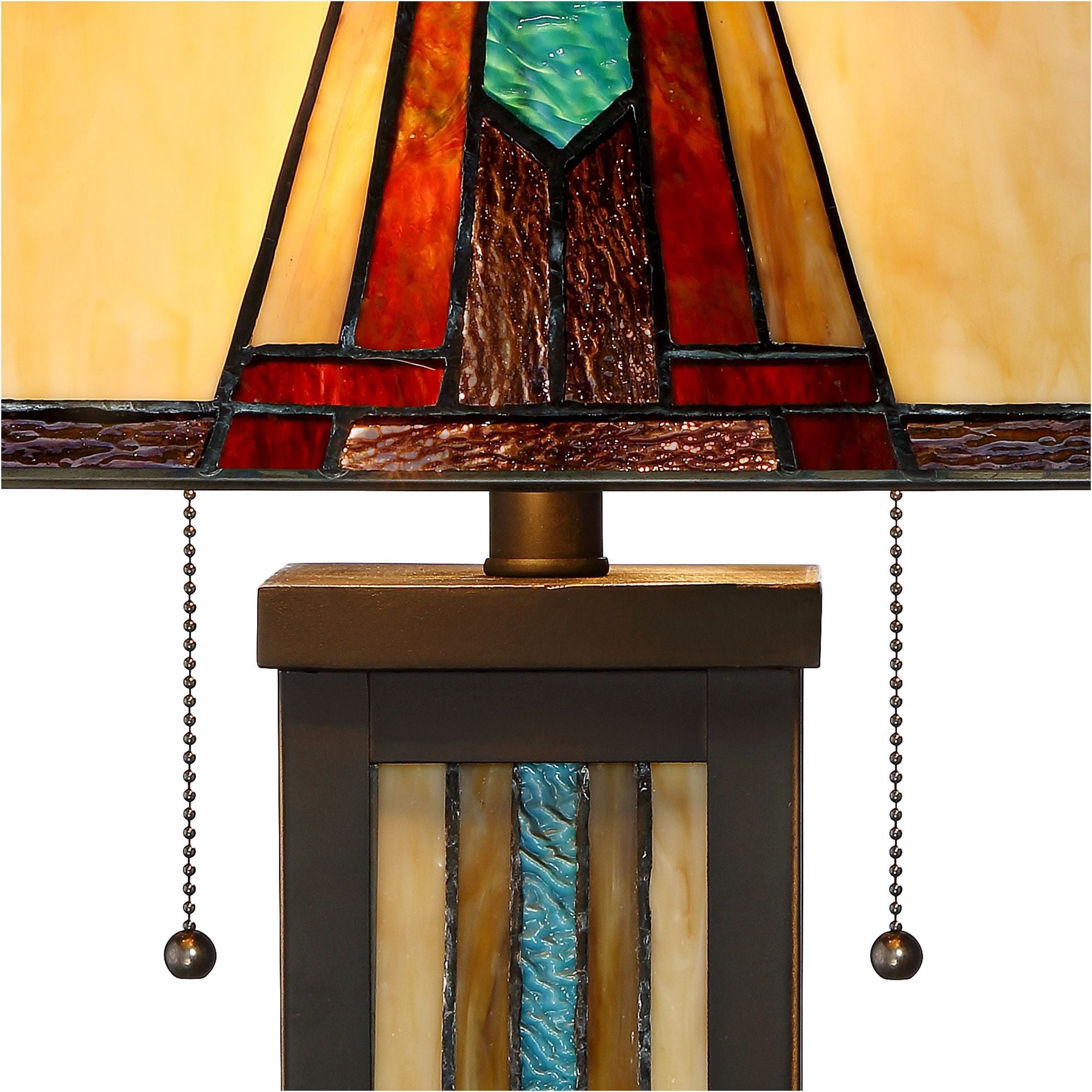 Robert Louis Tiffany Mission Style Table Lamp with Table Top Dimmer and Night Light 25" High Bronze Stained Glass for Living Room Bedroom