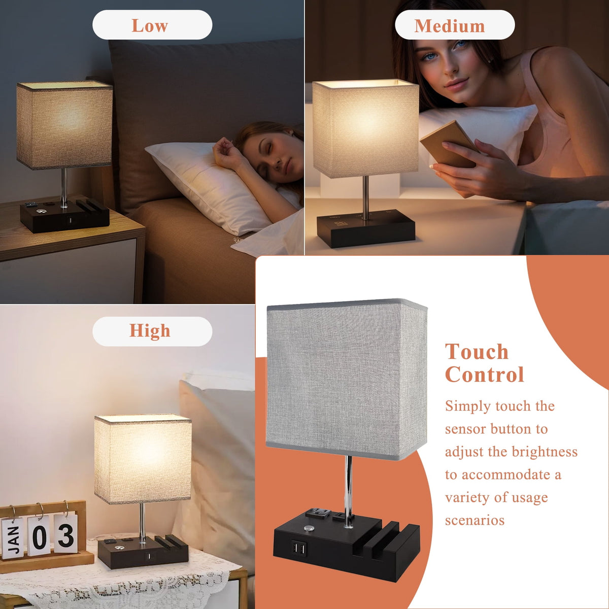 Cozylumi™ IJIL Table Lamp for Bedroom, 15.7" Two Fast USB Charging Ports Touch Desk