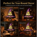 Stained Glass Witch Hat Lamp, Tiffany Style USB LED Night Light for Halloween Party & Witchy Home Decor,Amber,11.81 in