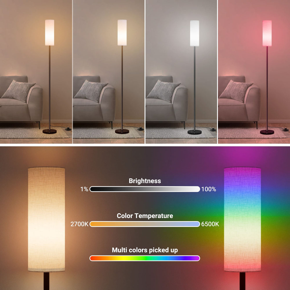 Cozylumi™ LED Floor Lamp, RGB Floor Lamp for Living Room, Standing Lamps Works with