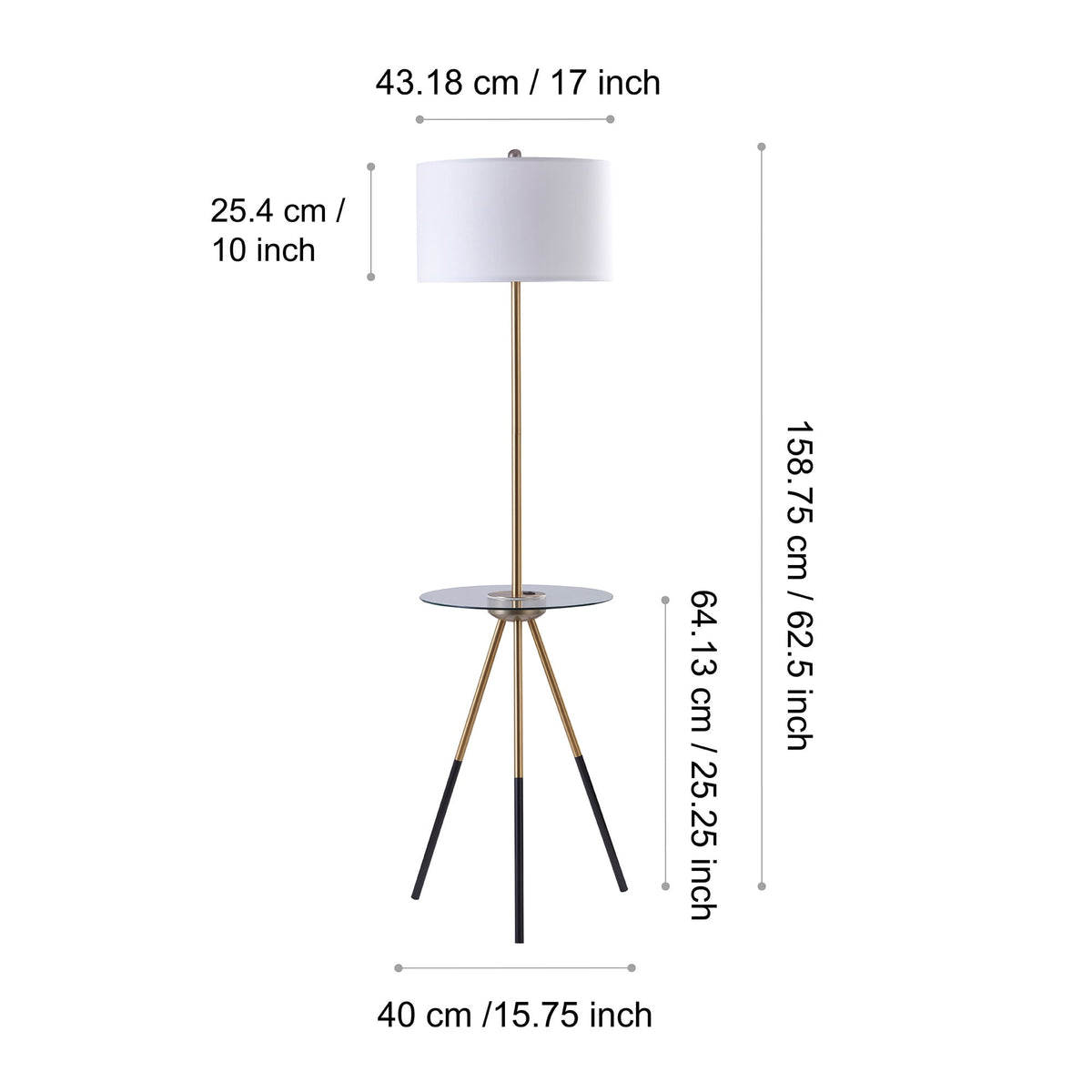 Cozylumi™ Teamson Home Myra Floor Lamp with Glass Table and Built-In USB Port, Gold/Black