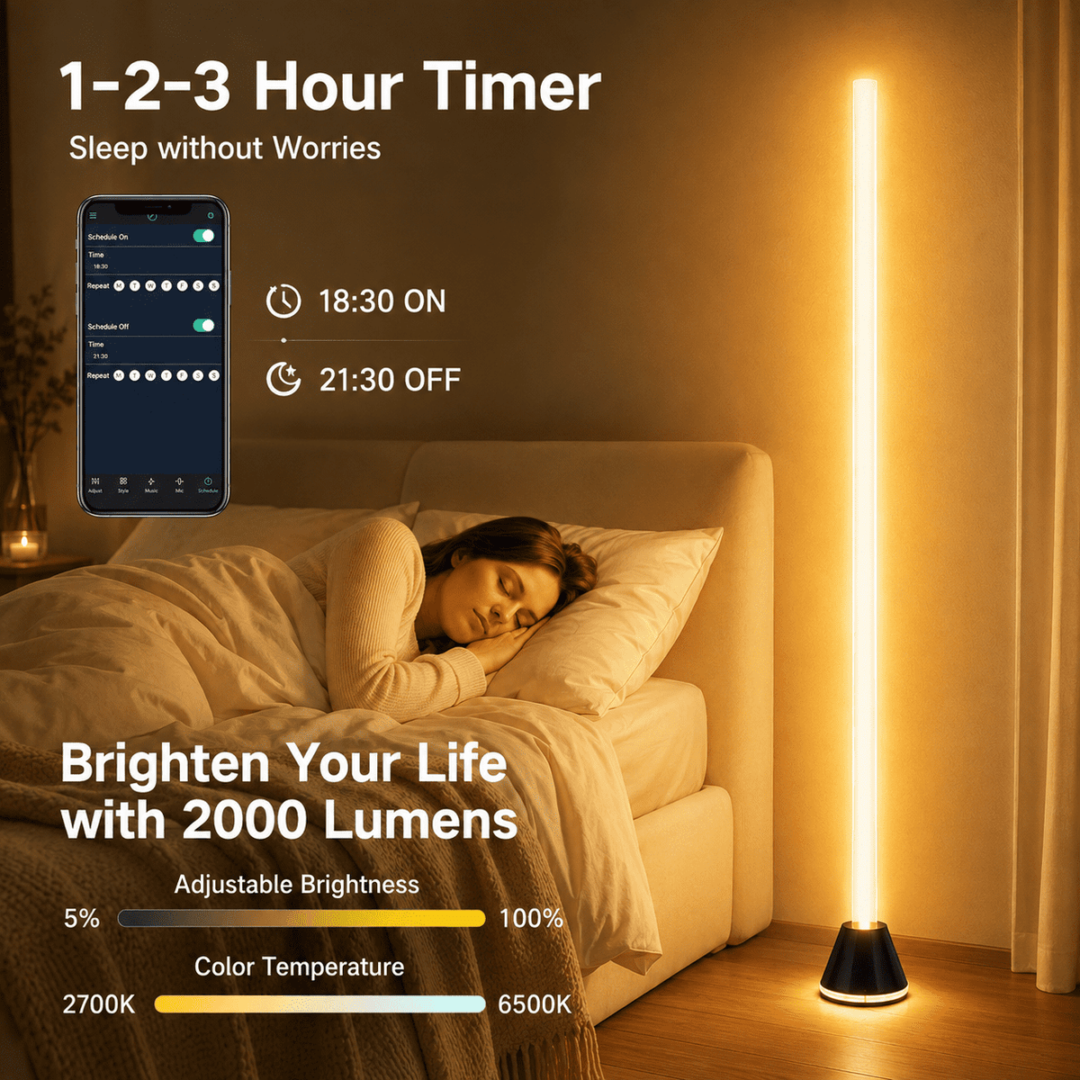 Cozylumi™ RGBIC Corner Floor Lamps with Glowing Base, 16 Million Colors,2700K-6500K