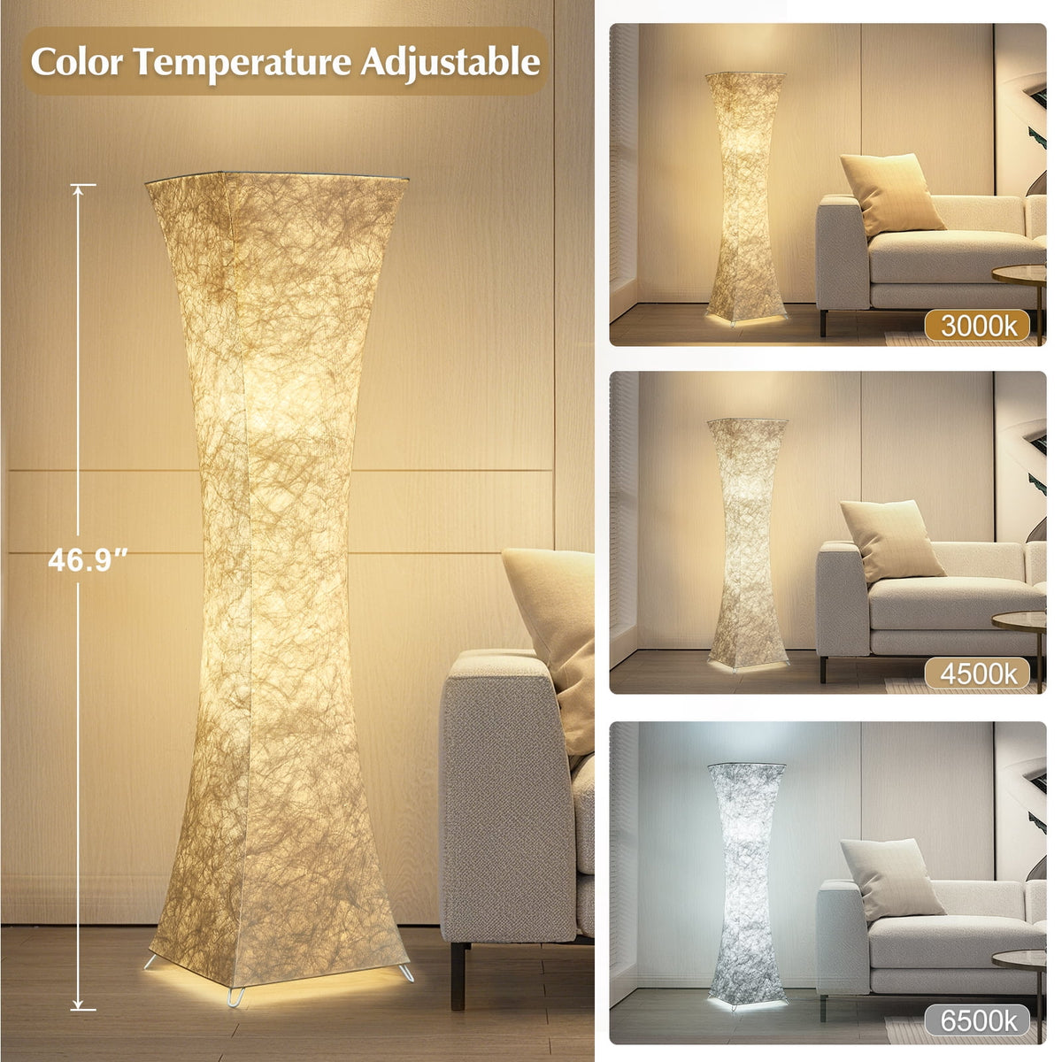 Cozylumi™ Floor Lamp for Living Room, 47? Adjustable Color Temperature Standing Corner