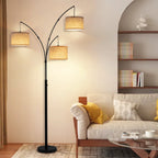 Cozylumi™ Netin 80? 3-Light Modern Dimmable Black Arc Floor Lamp with Beige Shades