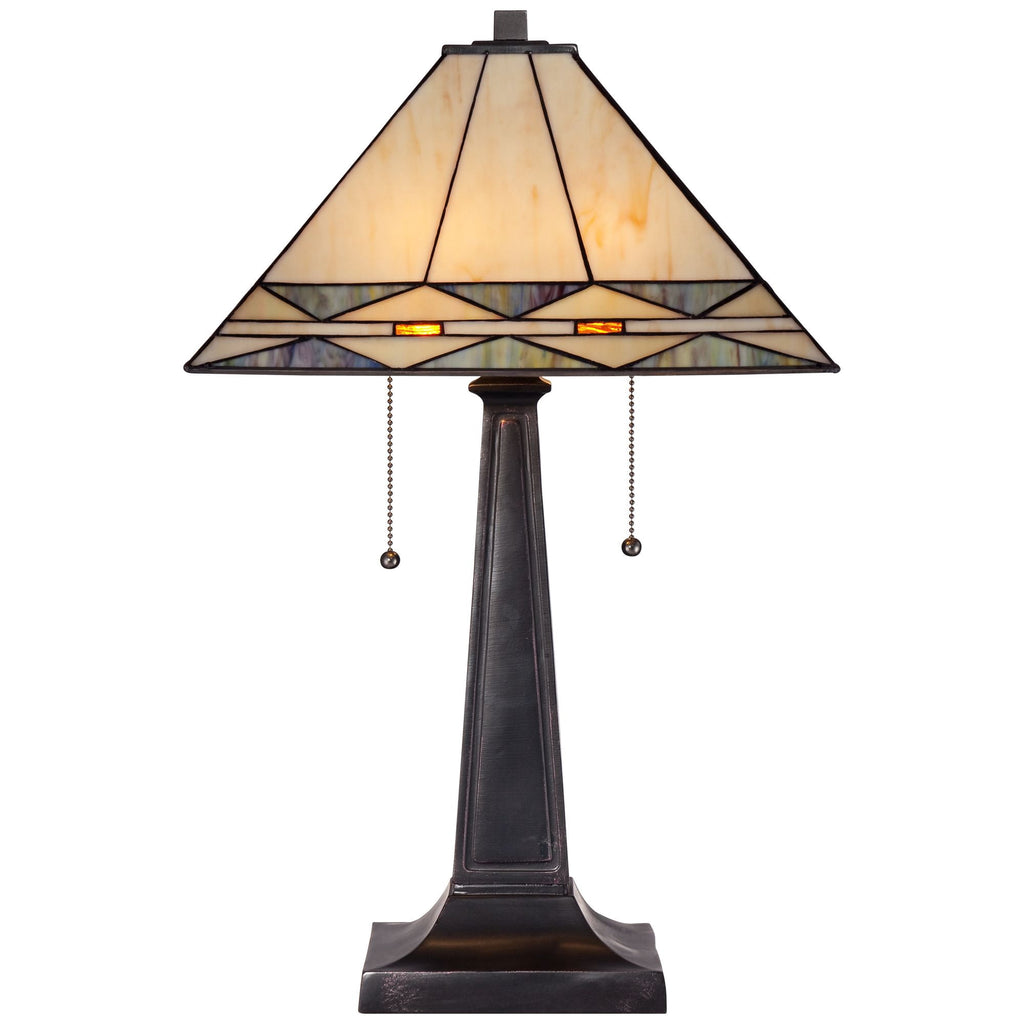 Robert Louis Tiffany Art Deco Accent Table Lamp 21.5" High Mission Bronze Stained Glass Shade for Living Room Family Bedroom Bedside Office