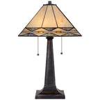 Robert Louis Tiffany Art Deco Accent Table Lamp 21.5" High Mission Bronze Stained Glass Shade for Living Room Family Bedroom Bedside Office