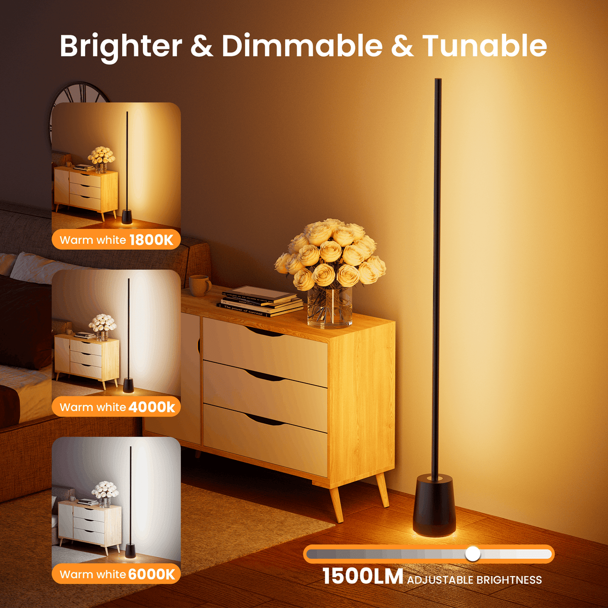 Cozylumi™ HadinEEon Corner Floor Lamp, 1500lm RGBW Corner Lamp Work with Alexa & Google