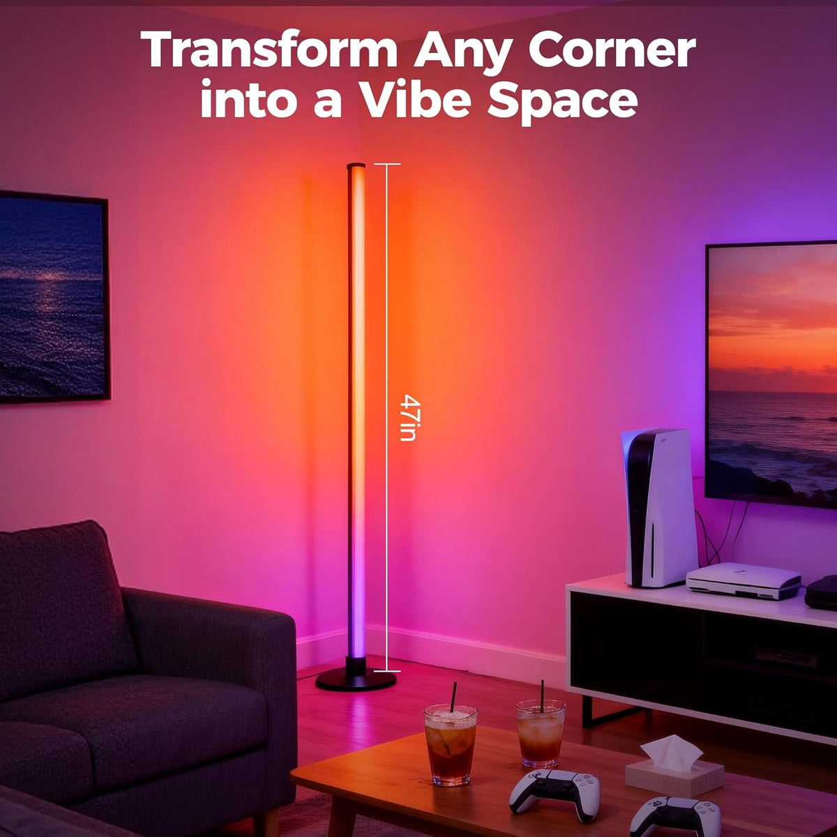 Cozylumi™ Corner Floor Lamp, Smart LED Floor Lamps with App & Remote Control, Music