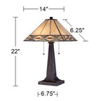 Robert Louis Tiffany Art Deco Accent Table Lamp 21.5" High Mission Bronze Stained Glass Shade for Living Room Family Bedroom Bedside Office